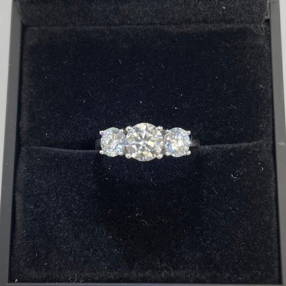 Three Stone Moissanite Ring Past Present Future Trilogy Wedding Anniversary Band - Picture 3 of 10